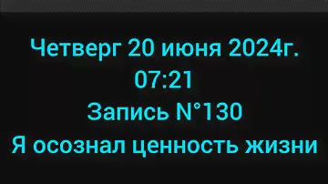 Запись N°130: Чт.20.06.2024г. Я осознал ценность этой жизни.