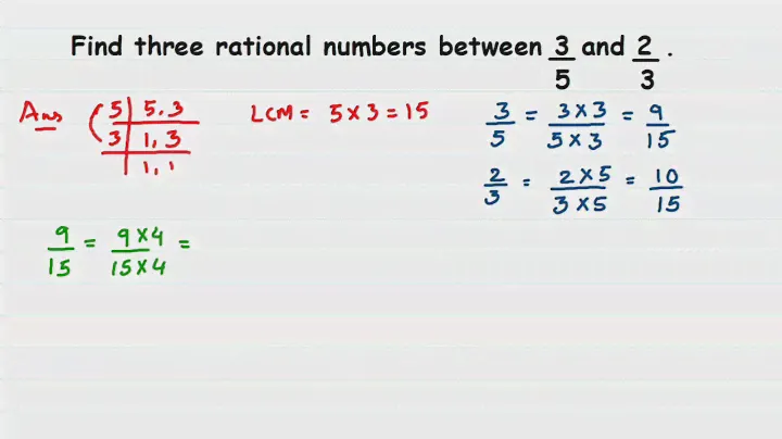 Find three rational numbers between 3/5 and 2/3.//Rational numbers.